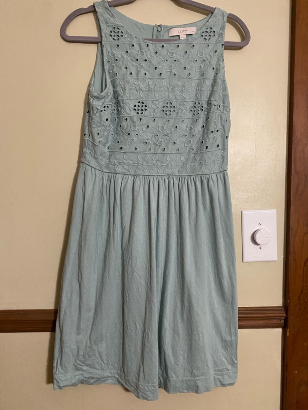 LOFT Light Green Eyelet Midi Dress